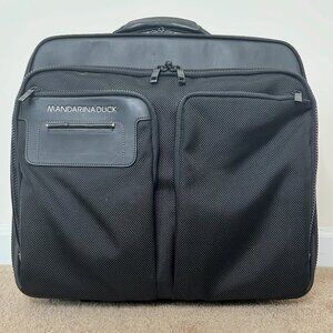 Vintage Mandarina Duck Black Leather Pilot Trolley Carry On